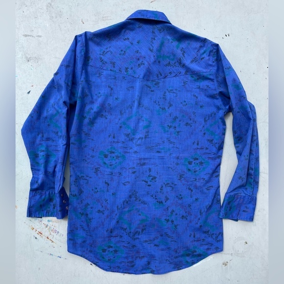 Men's Ely Cattleman Western Shirt Blue Art 15 1/2 Ranch Cotton Cowboy Rodeo Work - Picture 9 of 12